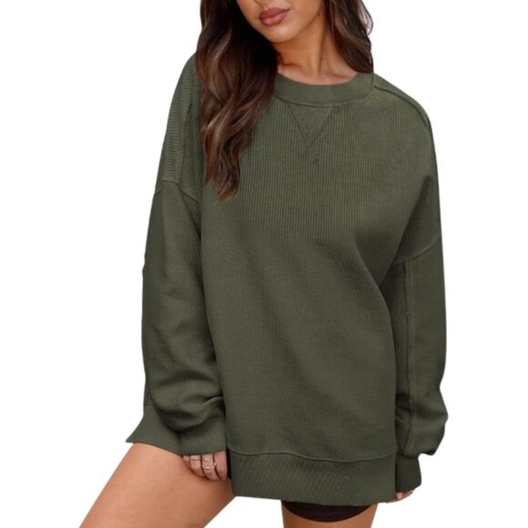 PRETTYGARDEN OVERSIZED RIBBED SWEATSHIRT - Picture 2 of 5